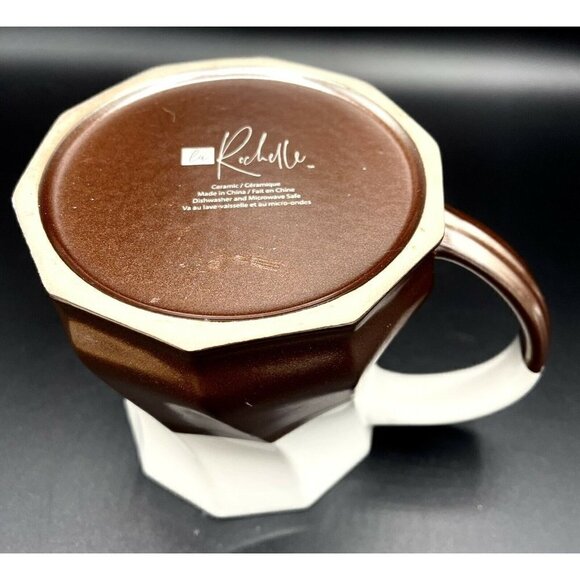 La Rochelle Brown Metallic Geometric Twist Mug Coffee Tea Cup White 24oz Bronze - Picture 7 of 7